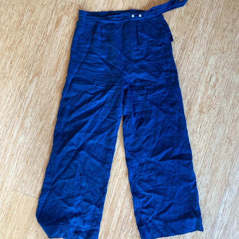 Beautiful Indigo Wide Leg 100% Linen Calla Pants - Picture 2 of 5
